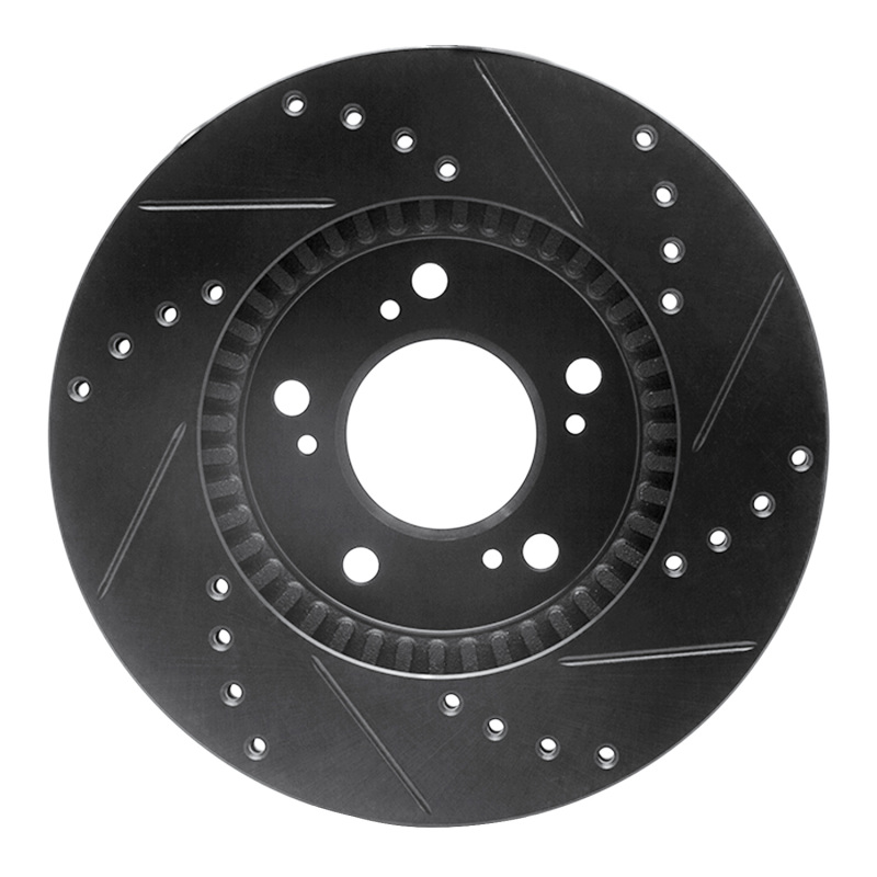 Acura RL Brake Rotor (1) - Front Left - R1 Concepts - Drilled & Slotted - Black - `91-`01